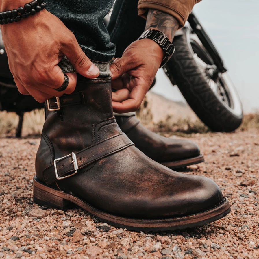 Freebird Stores Men's Black Distressed Railroad Boots
