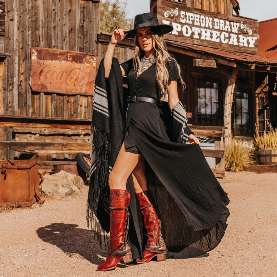 "Freebird Stores Women's Red Croco Coal Boots – Stylish & Comfortable Footwear"