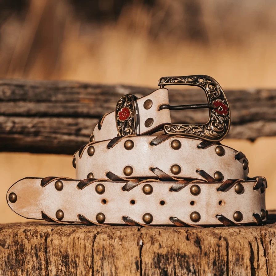 Freebird Stores Women's Taupe Whip Stitch Leather Belt - Adjustable Stylish Casual Accessory