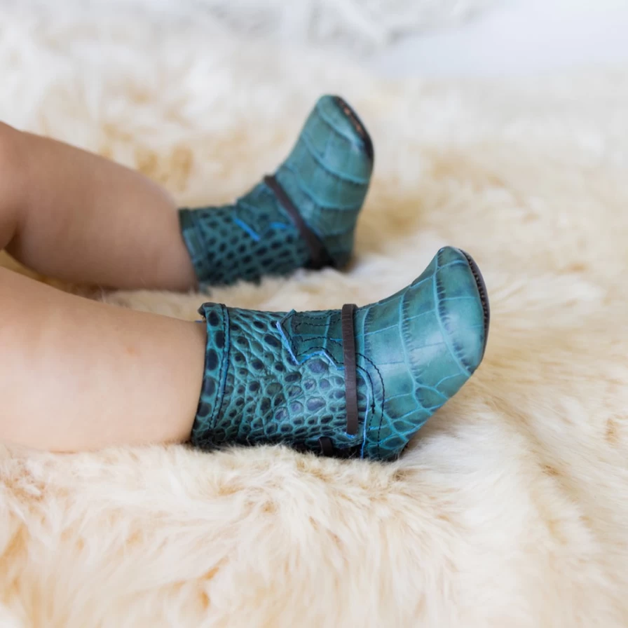 "Freebird Stores Women's Turquoise Croco Baby Coal Sandals"