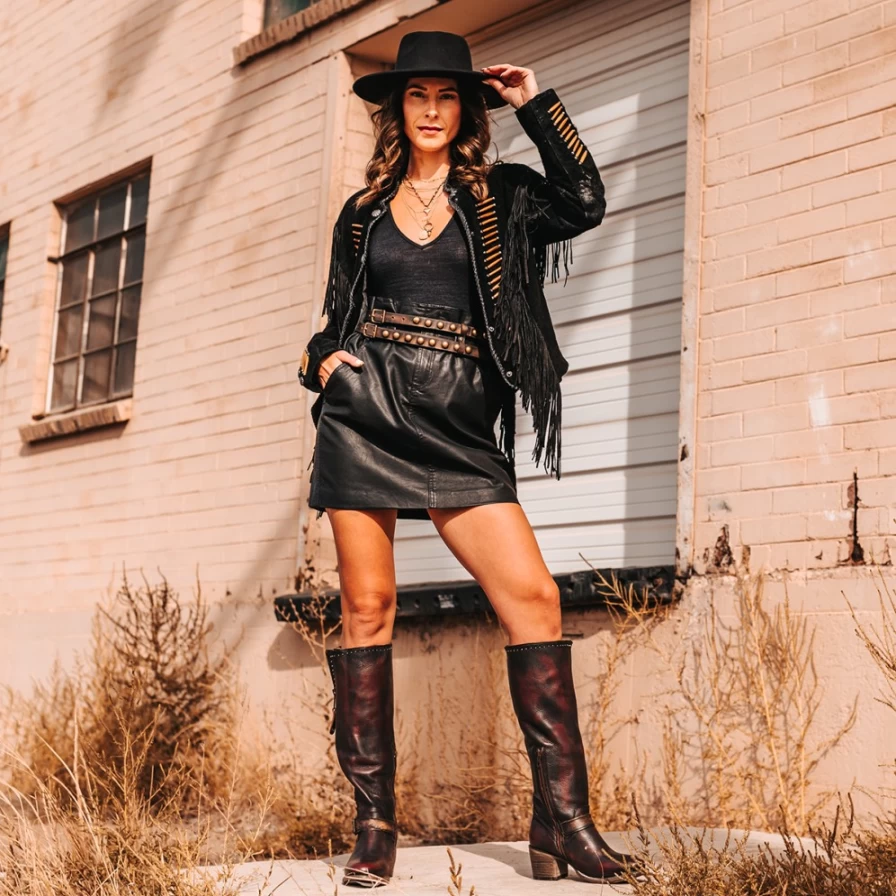 Freebird Stores Women's Black Distressed Double Belt - Vintage Leather Style
