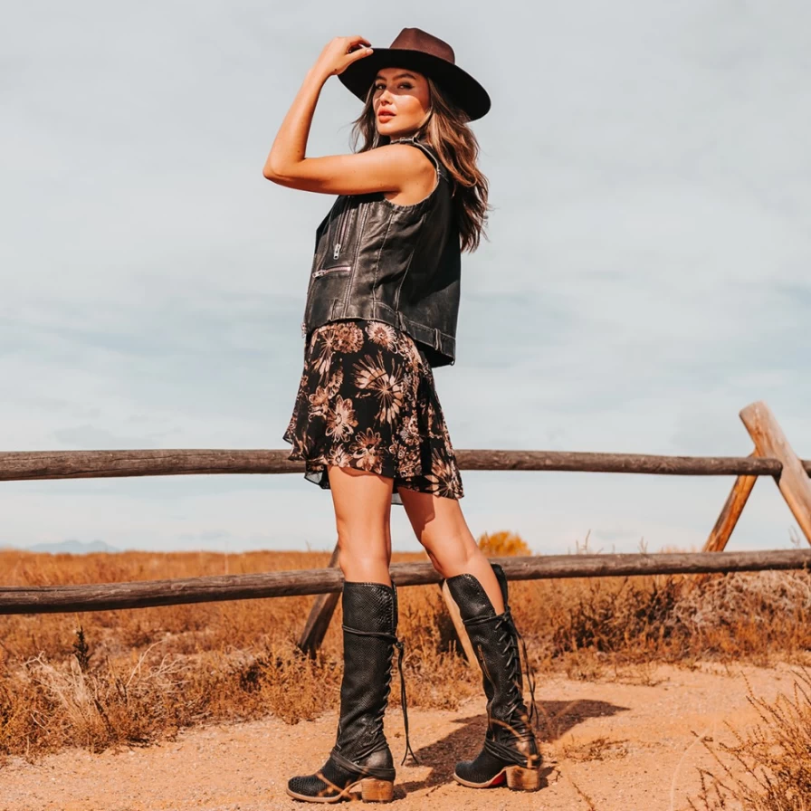 "Freebird Stores Women's Black Snake Coal Boots"