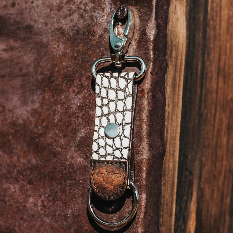 Freebird Stores Women's White Croco Leather Key Chain - Stylish & Durable Accessory