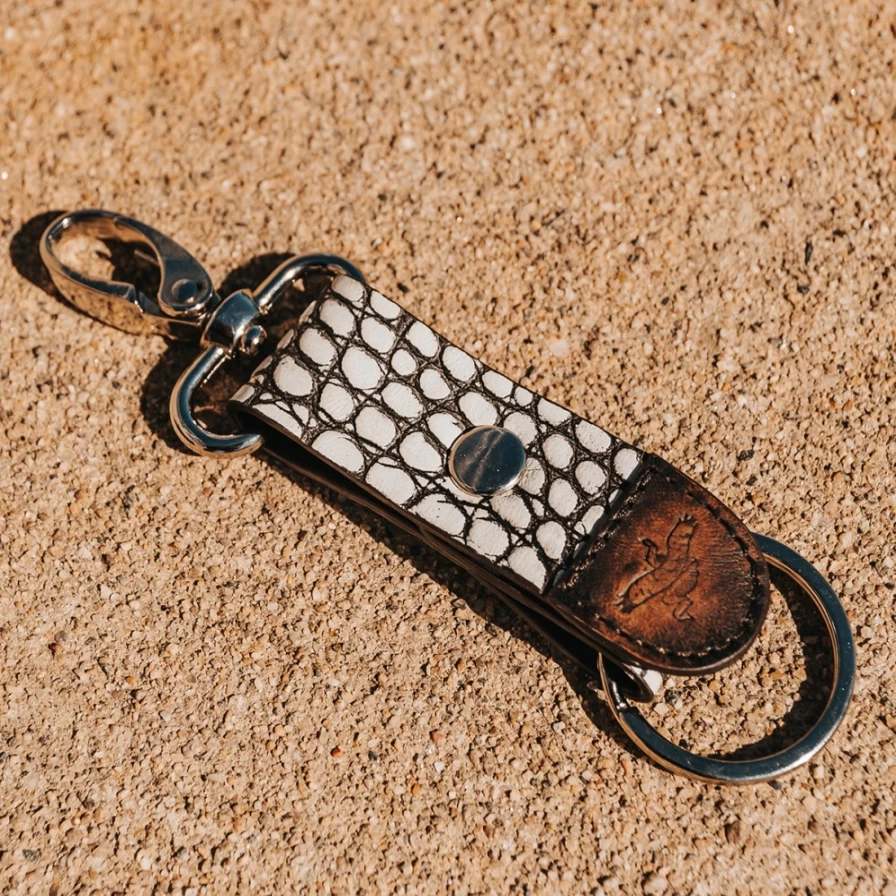 Freebird Stores Women's White Croco Leather Key Chain - Stylish & Durable Accessory