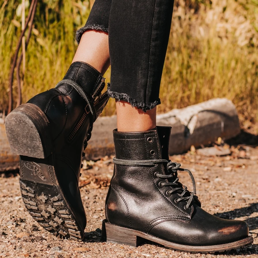 "Freebird Stores Women's Black Leather Manchester Boots"
