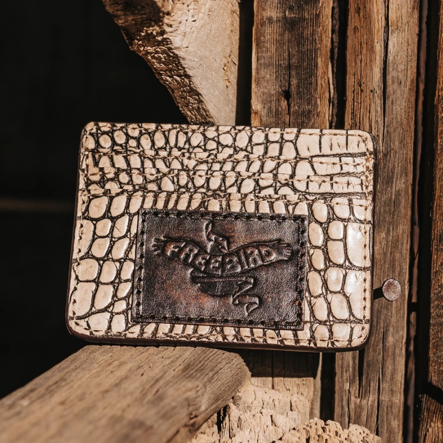 Freebird Stores Women's Taupe Croco Leather CC Wallet - Stylish & Compact Card Holder