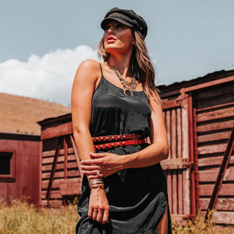 "Freebird Stores Women's Red Croco Double Belt - Stylish Leather Accessory"