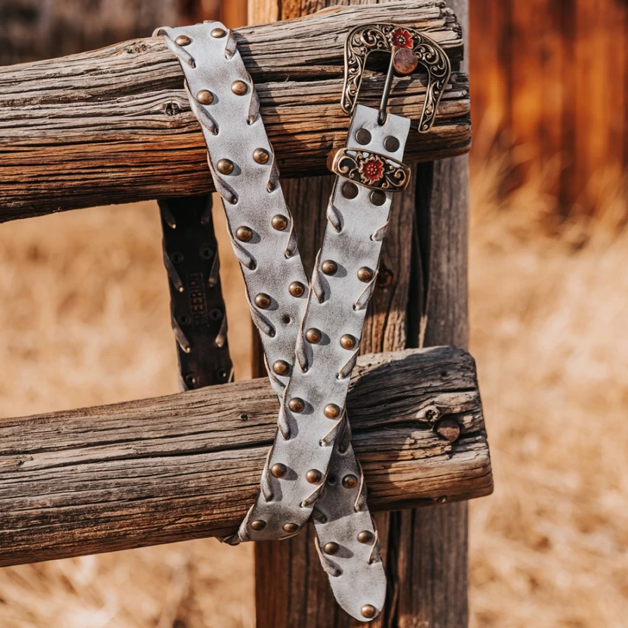 Freebird Stores Women's Ice Whip Stitch Leather Belt - Adjustable Stylish Waistband