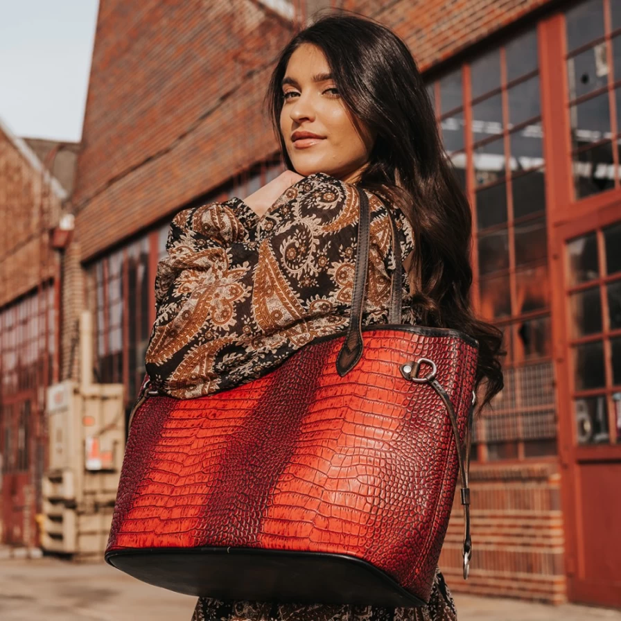 Freebird Stores Women's Mara Red Croco Leather Handbag