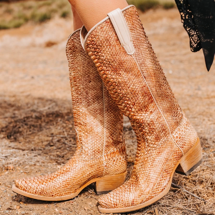 Freebird Stores Womens Beige Python Woodland Boots