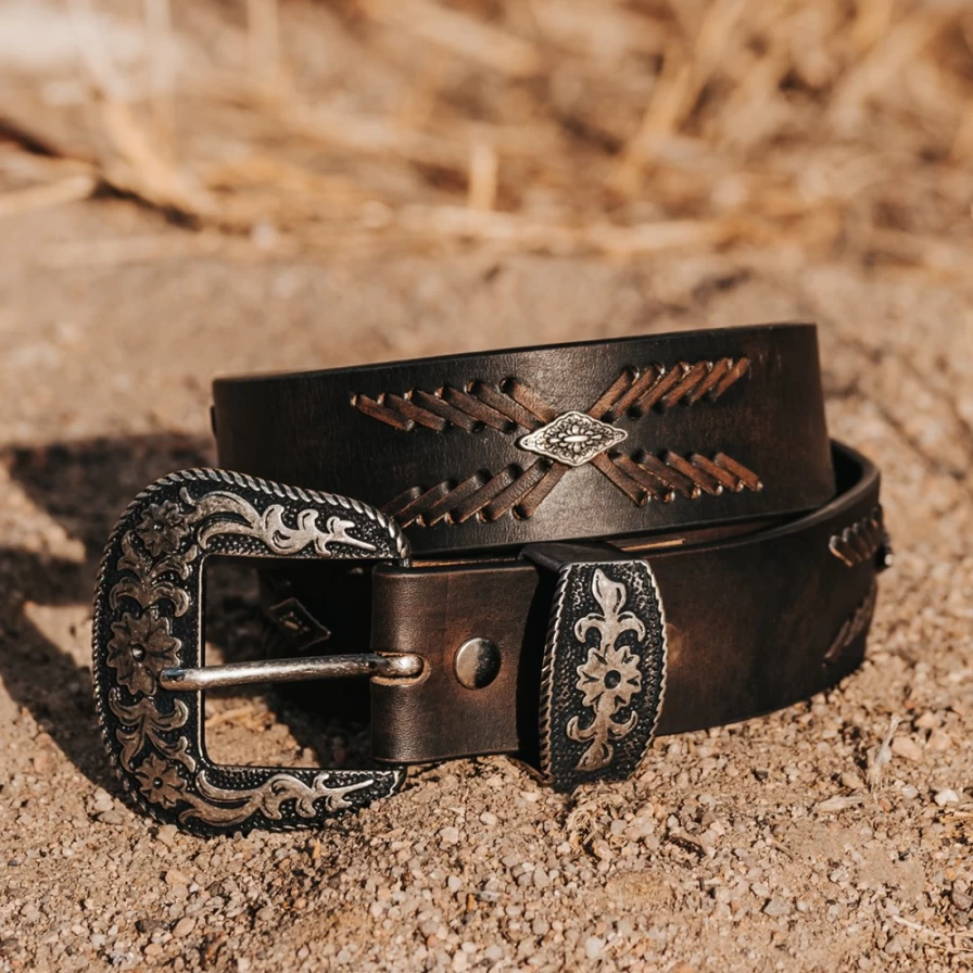 Freebird Stores Women's Black Distressed Westbound Belt - Vintage Western Style Leather Belt for Women