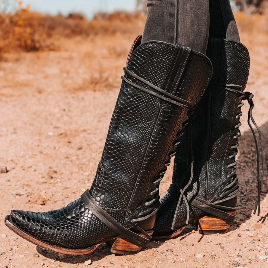 Freebird Stores Womens Wardon Black Snake Boots