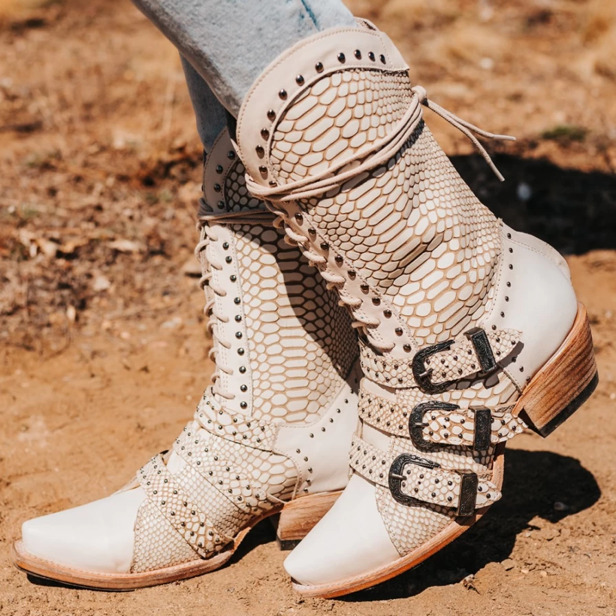 Freebird Stores Women's White Snake Winnie Boots