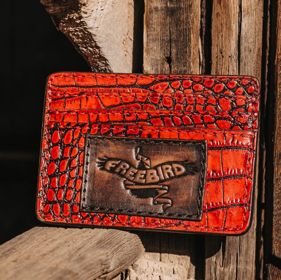 Freebird Stores Women's Red Croco Embossed CC Wallet - Stylish Card Holder for Women