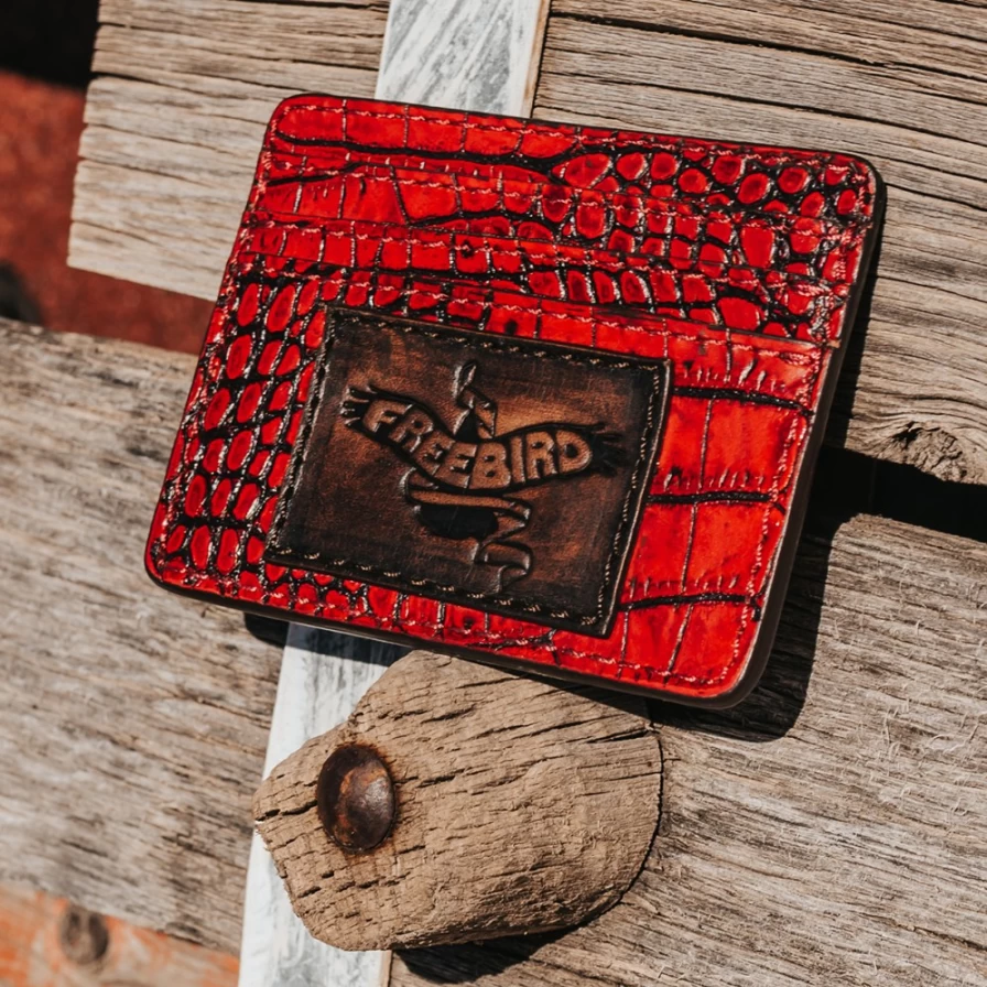 Freebird Stores Women's Red Croco Embossed CC Wallet - Stylish Card Holder for Women
