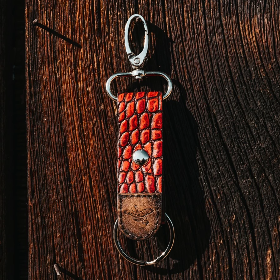 "Freebird Stores Women's Red Croco Leather Keychain - Stylish Key Chain Accessory"