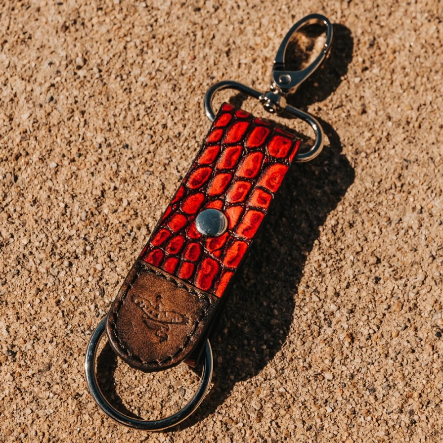 "Freebird Stores Women's Red Croco Leather Keychain - Stylish Key Chain Accessory"