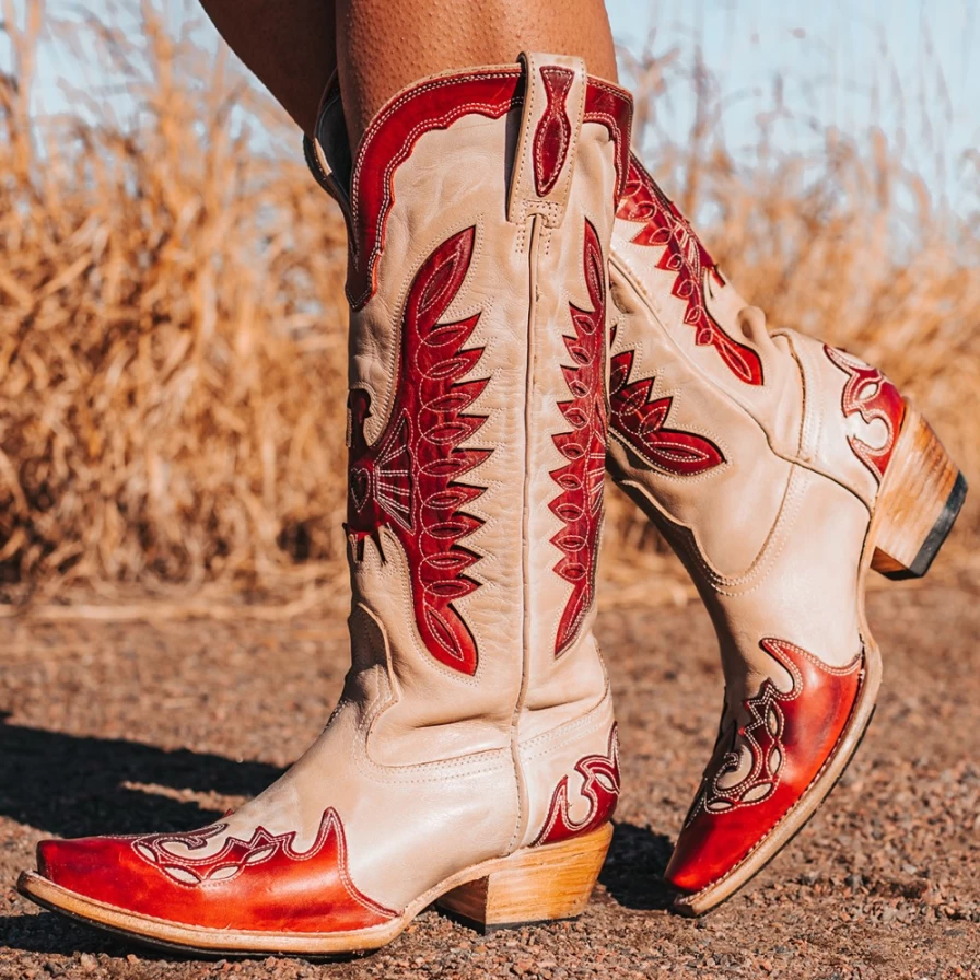 Freebird Stores Women's Beige & Red Multi Willie Boots