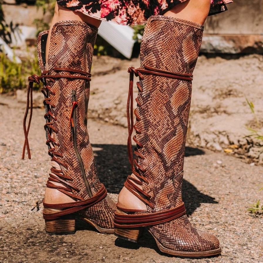 "Freebird Stores Women's Pink Multi Snake Coal Boots"