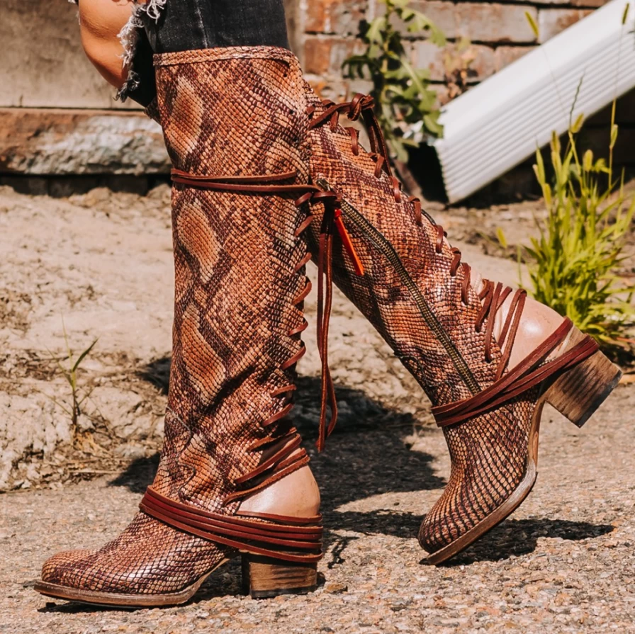 "Freebird Stores Women's Pink Multi Snake Coal Boots"