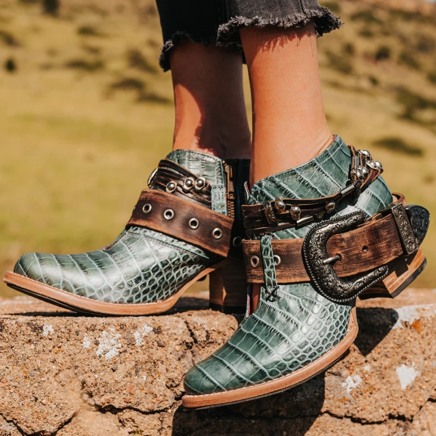 "Freebird Stores Women's Turquoise Croco Saloon Shoes"