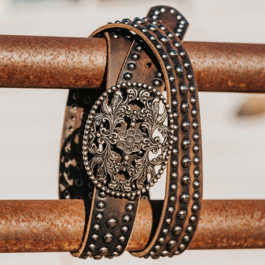 Freebird Stores Women's Black Distressed Iron Belt - Vintage Style Leather Strap for Women